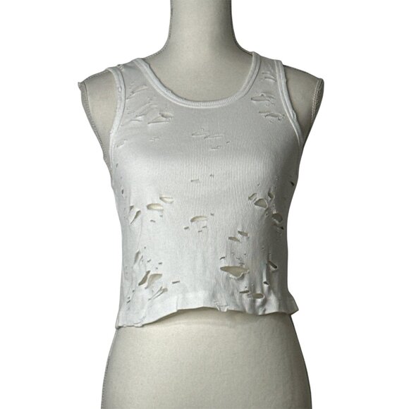 R13 Distressed Tank Top in Ecru Medium New Womens Sleeveless Beater - Picture 5 of 15